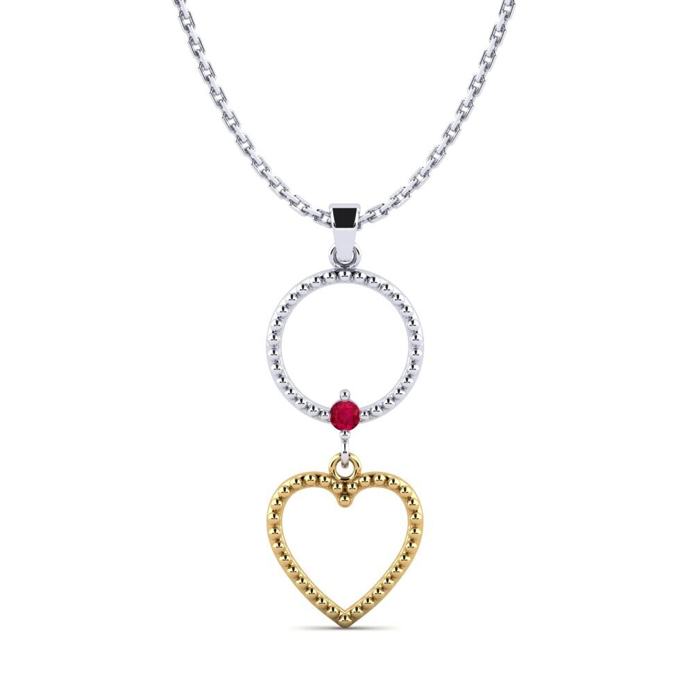 14k Oro Blanco & Amarillo Rubí Colgante de Mujer Dukas