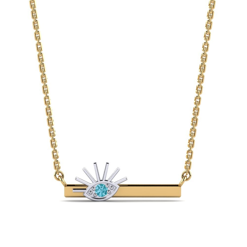 14k Oro Amarillo & Blanco Diamante Azul Collar de Mujer Durst