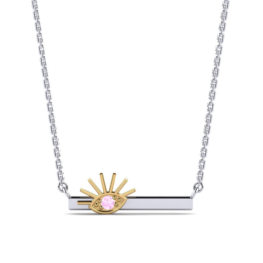18k Oro Blanco & Amarillo Zafiro Rosado Collar de Mujer Durst