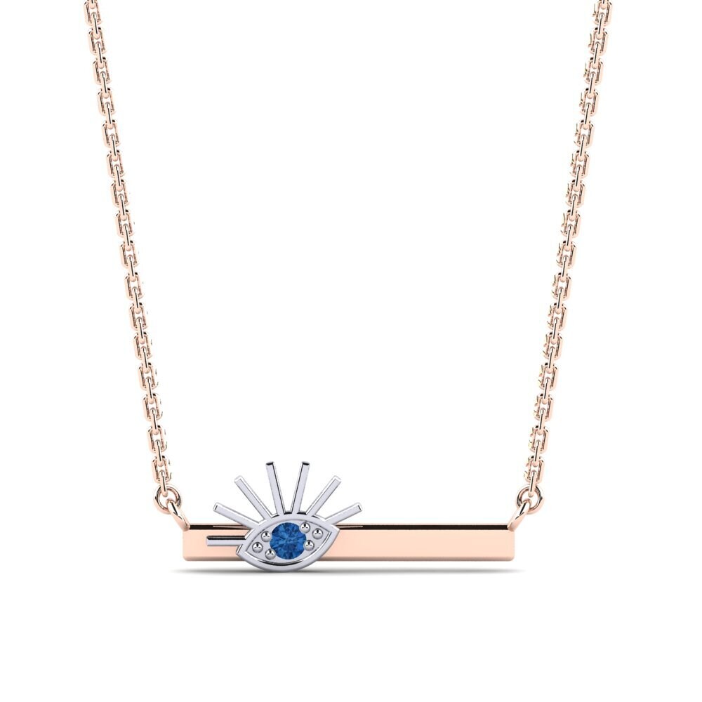 9k Oro Rosa & Blanco Circonita Azul Oscuro Collar de Mujer Durst