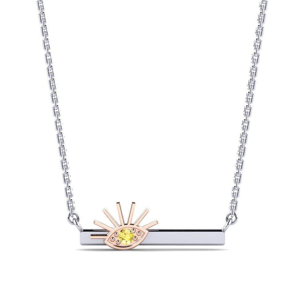 14k Oro Blanco & Rosa Zafiro amarillo Collar de Mujer Durst