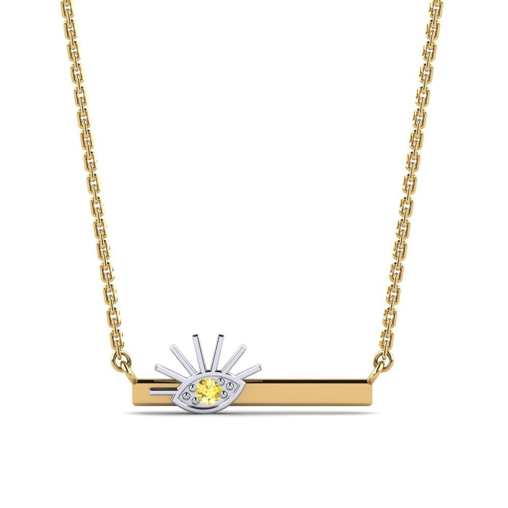 14k Oro Amarillo & Blanco Zafiro amarillo Collar de Mujer Durst