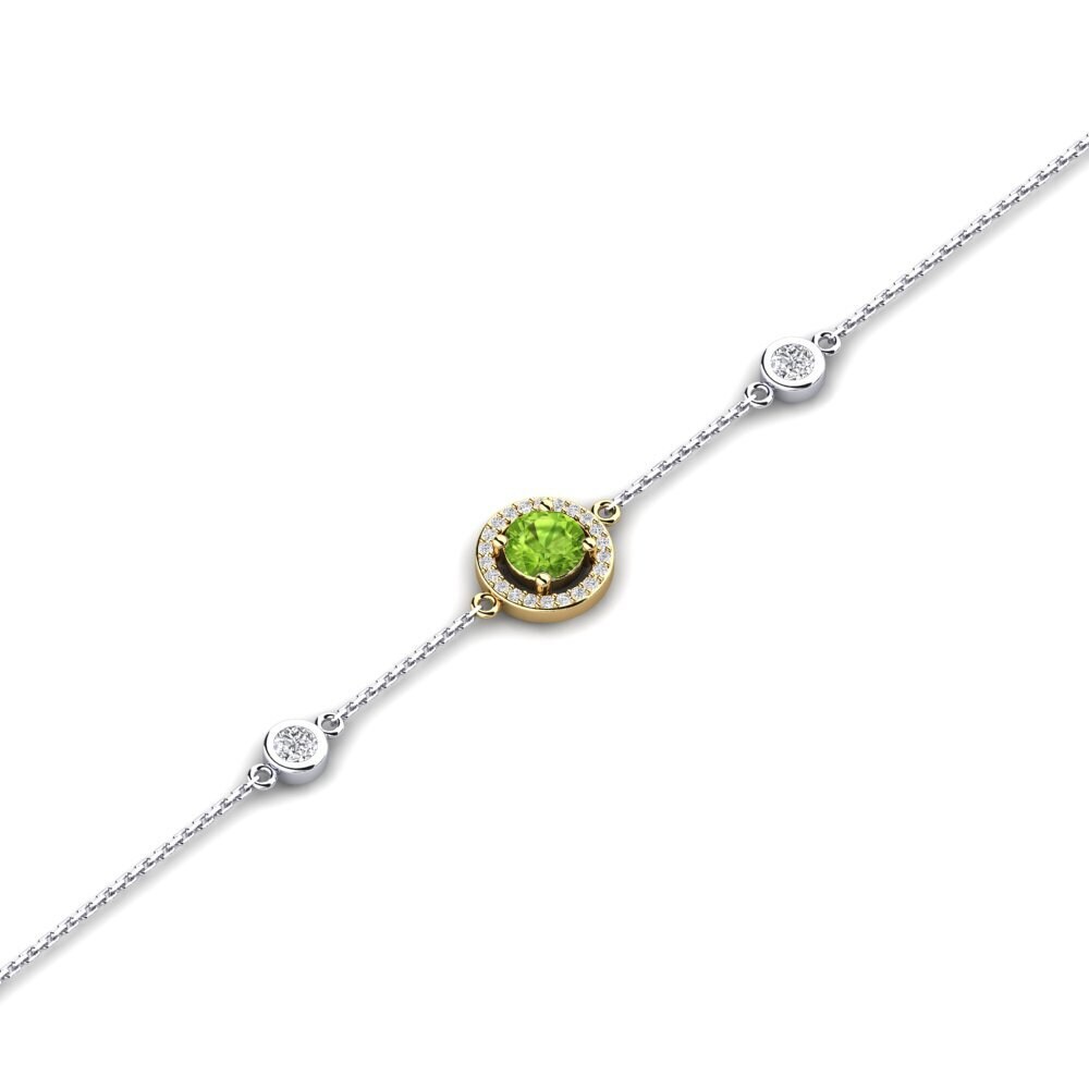 9ct White & Yellow Gold Peridot Women's Bracelet Dwana - Round