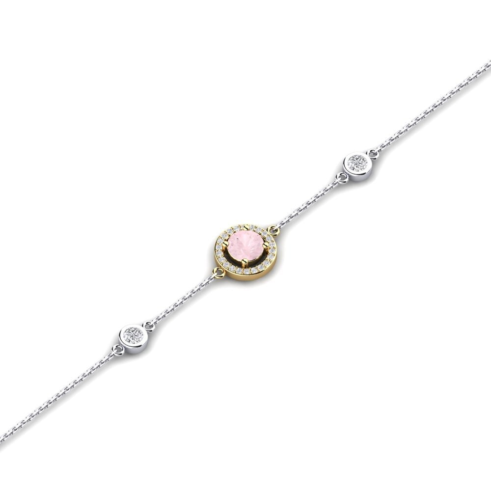 9ct White & Yellow Gold Rose Quartz Women's Bracelet Dwana - Round