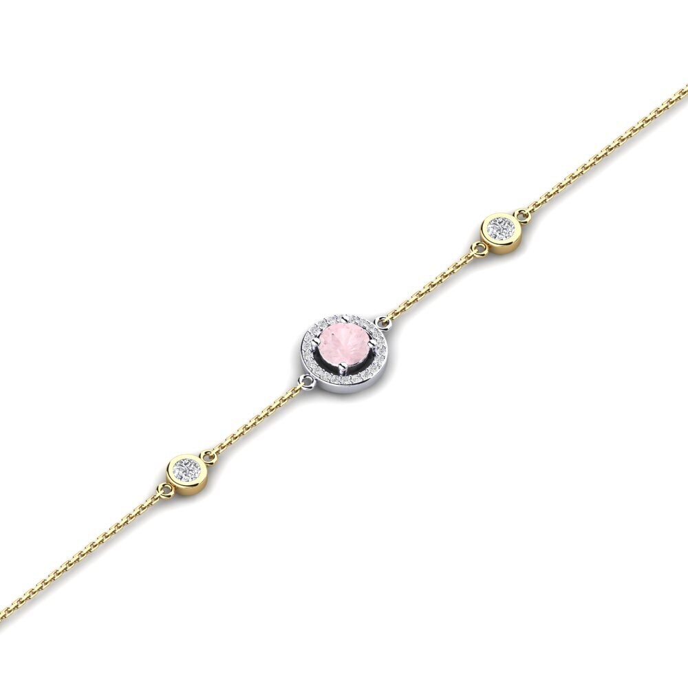 9ct Yellow & White Gold Rose Quartz Women's Bracelet Dwana - Round