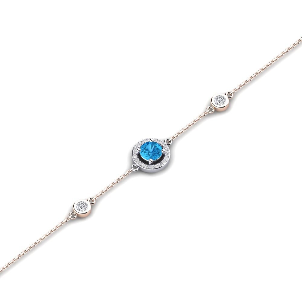 9ct Rose & White Gold Blue Topaz Women's Bracelet Dwana - Round
