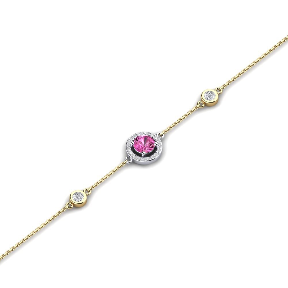 9ct Yellow & White Gold Pink Topaz Women's Bracelet Dwana - Round