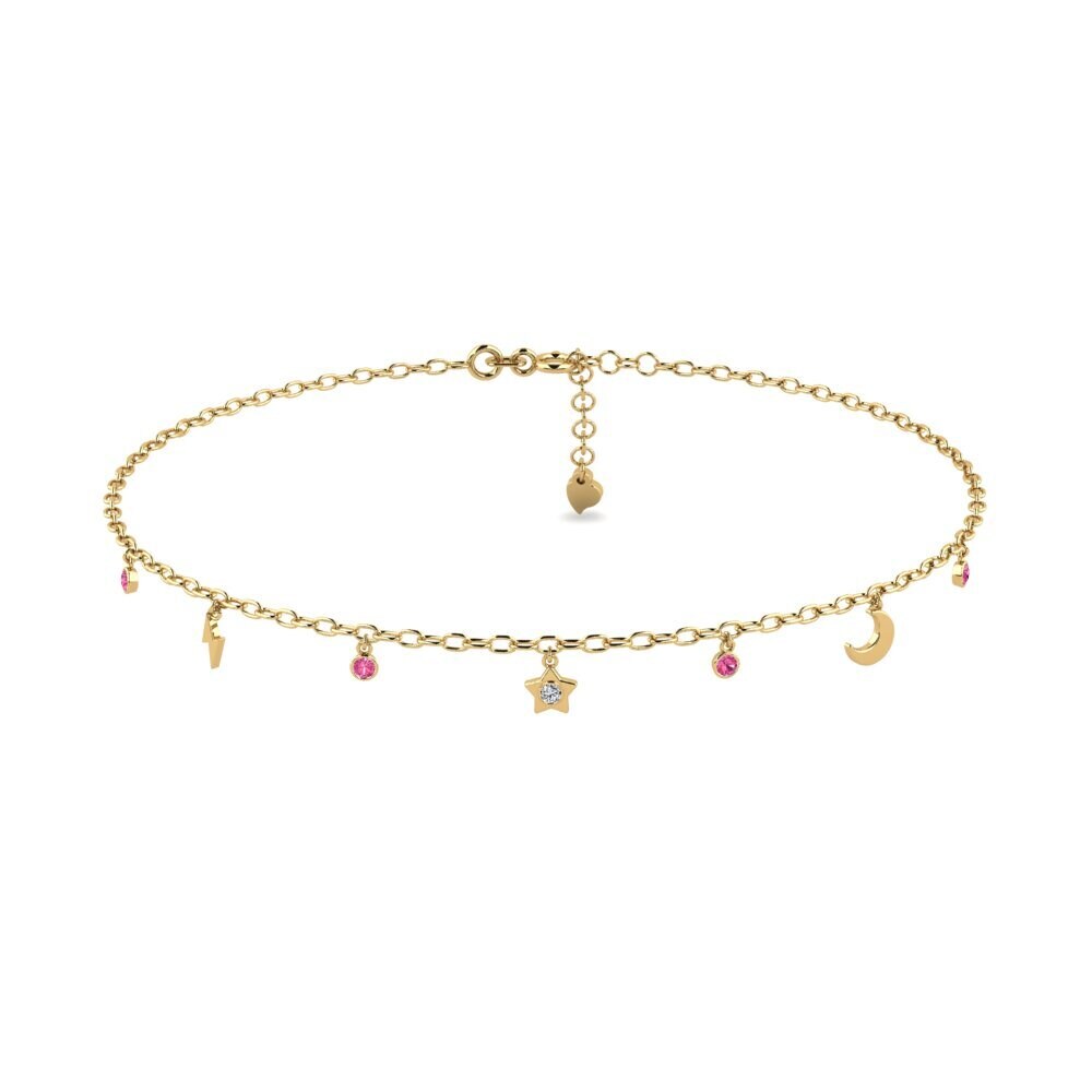 14ct Yellow Gold Pink Tourmaline Women's Anklet Dwight