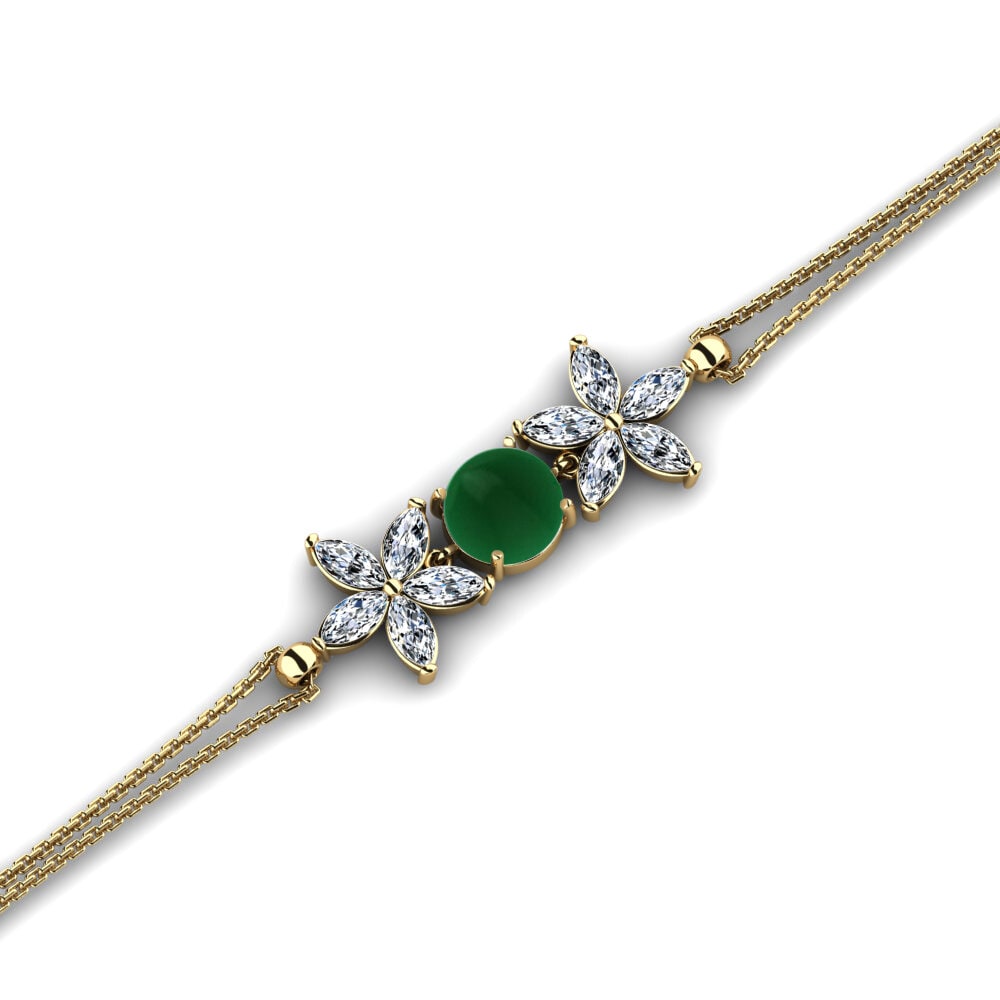 14k Oro Amarillo Esmeralda Cabujón Pulsera de Mujer Eadion