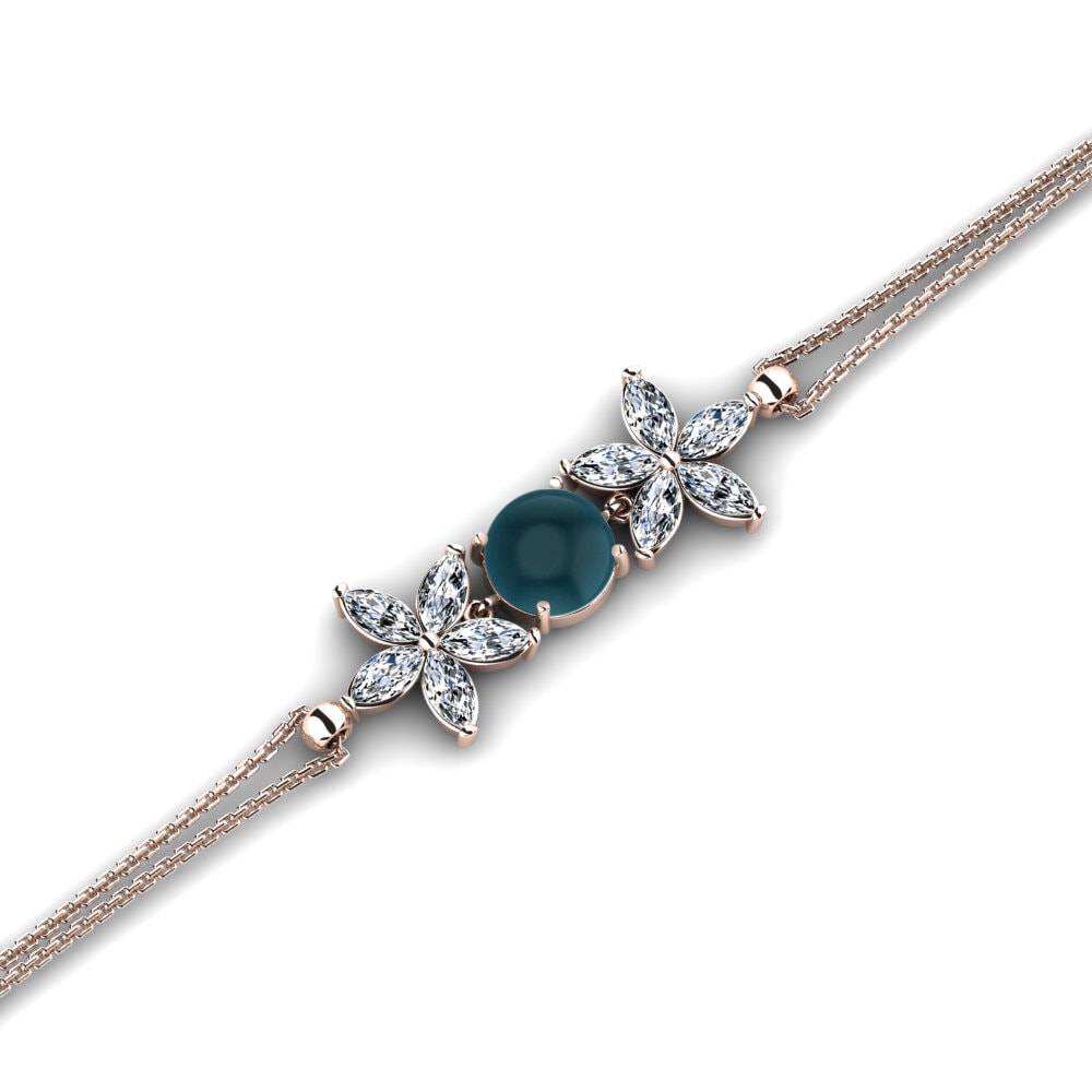 14k Rose Gold Cabochon London Blue Topaz Women's Bracelet Eadion