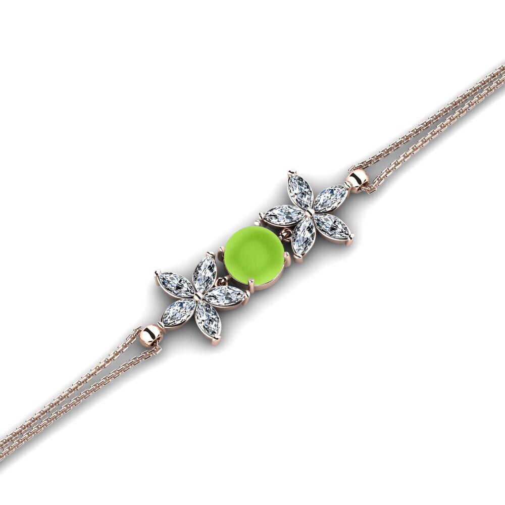 9k Oro Rosa Peridoto Cabujón Pulsera de Mujer Eadion