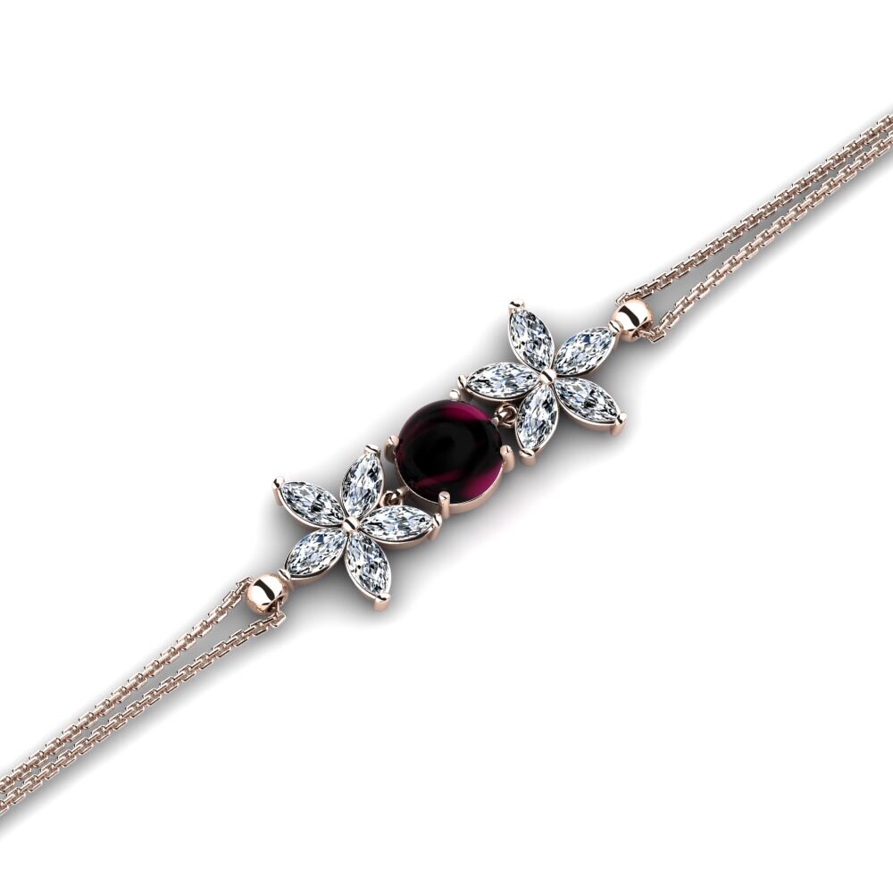 9k Oro Rosa Granate Rhodolite Cabujón Pulsera de Mujer Eadion