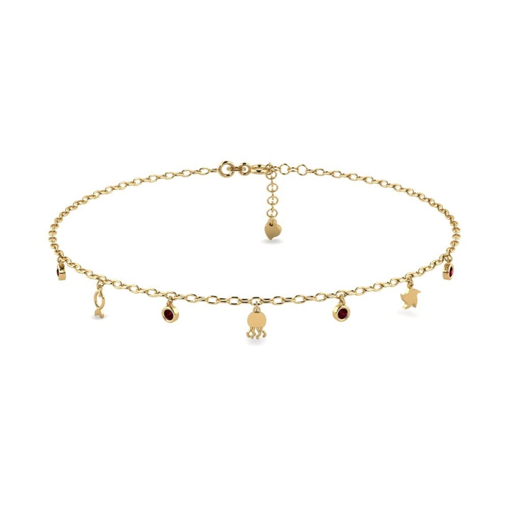 14ct Yellow Gold Garnet Women's Anklet Eady
