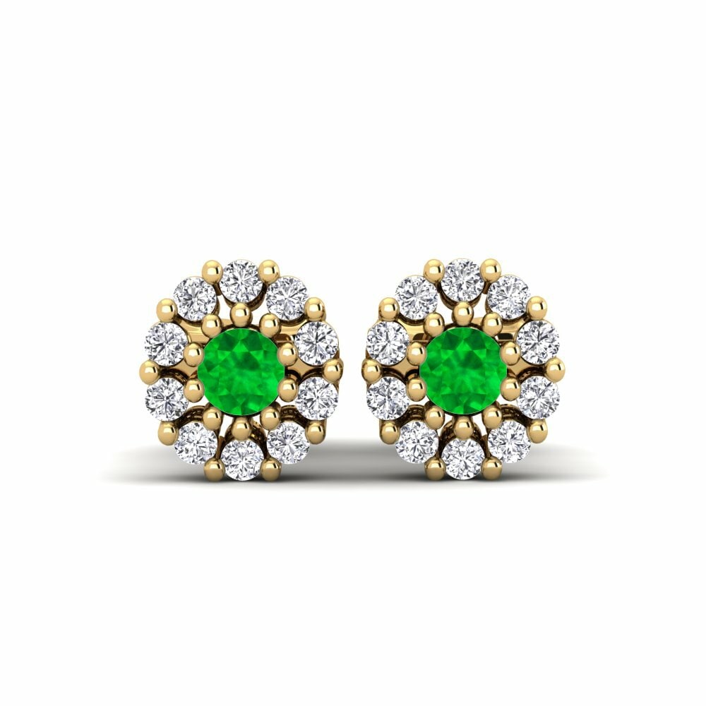 Studs Earrings GLAMIRA Eargle 585 Yellow Gold Emerald