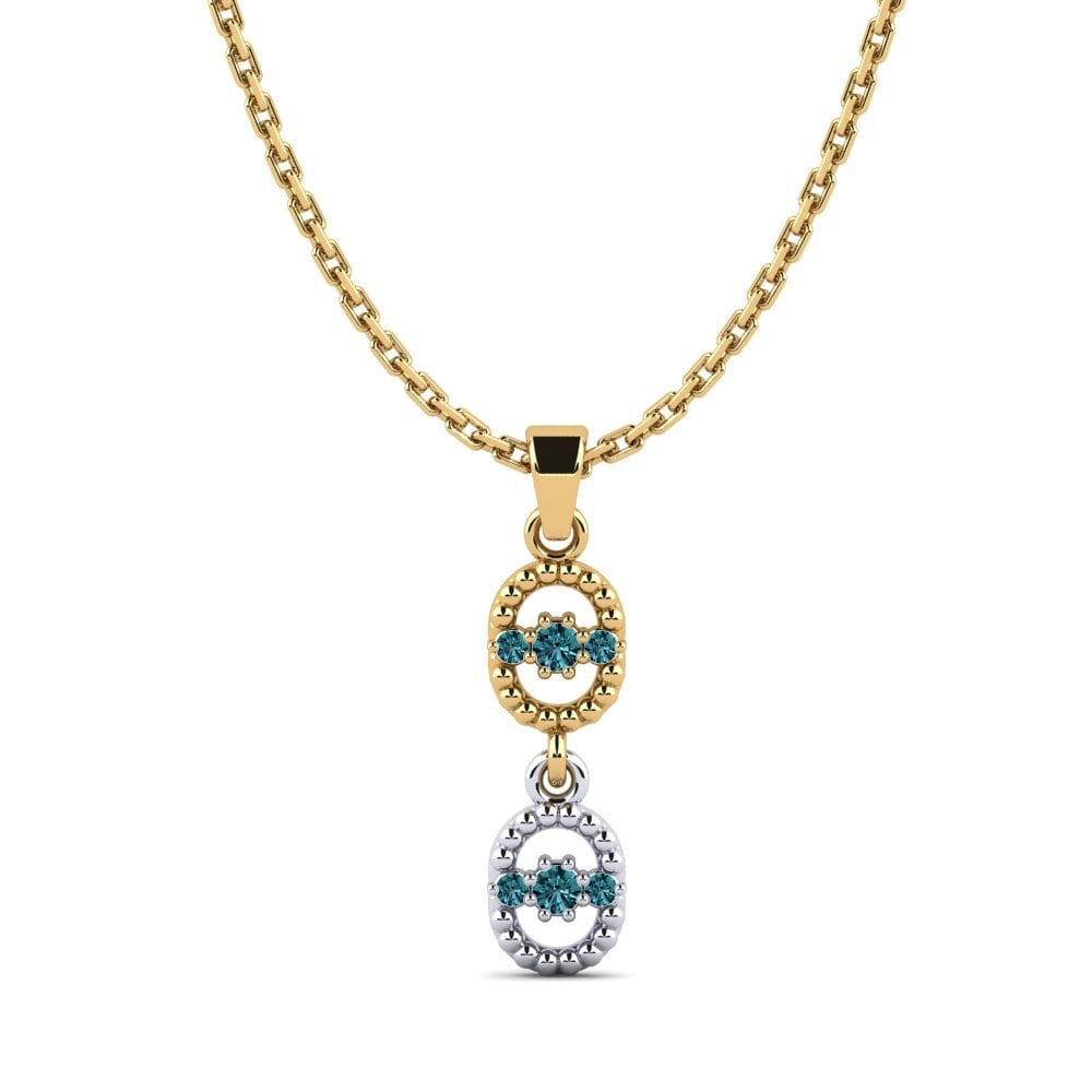 14k Oro Amarillo & Blanco Diamante Azul Colgante de Mujer Easley