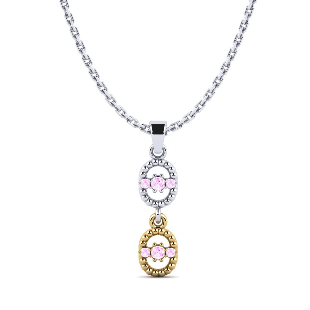 18k Oro Blanco & Amarillo Zafiro Rosado Colgante de Mujer Easley
