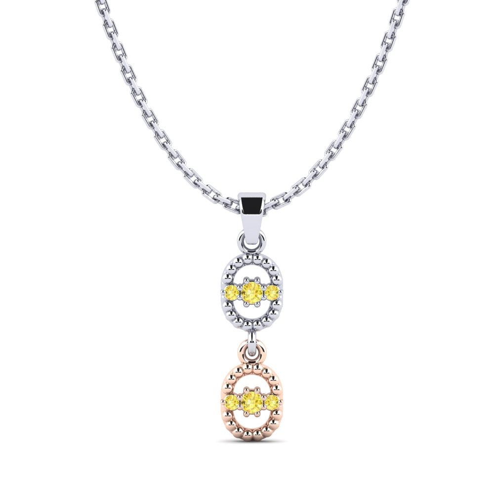 14k Oro Blanco & Rosa Zafiro amarillo Colgante de Mujer Easley