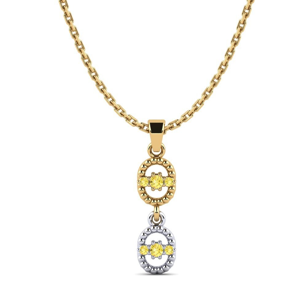 14k Oro Amarillo & Blanco Zafiro amarillo Colgante de Mujer Easley