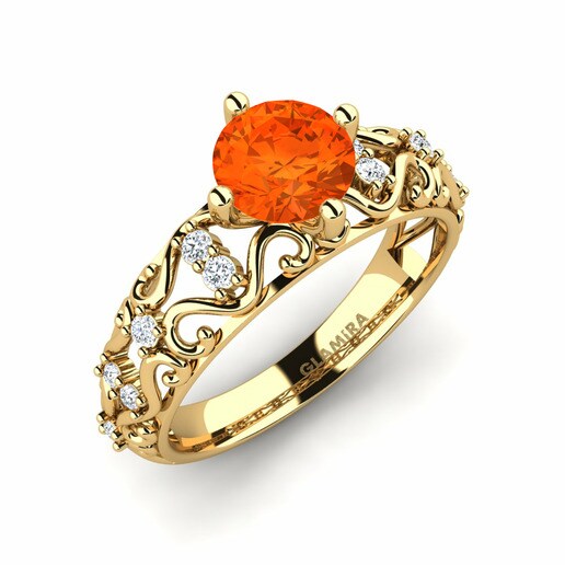 Ring Ebba 585 Yellow Gold & Fire-Opal & Swarovski Crystal