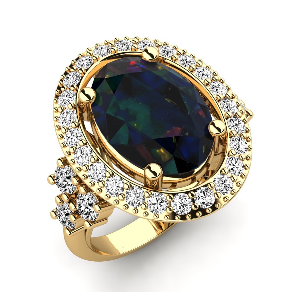 18k Oro Amarillo Opalo Negro Anillo Eboni