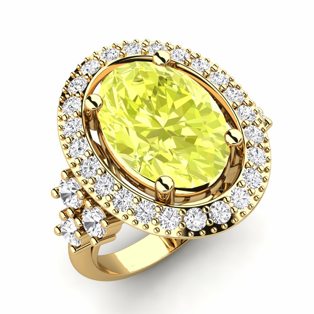 Or Jaune 14k Quartz Citron Bague Eboni