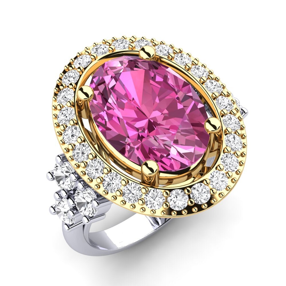 14k Oro Blanco & Amarillo Anillo Eboni
