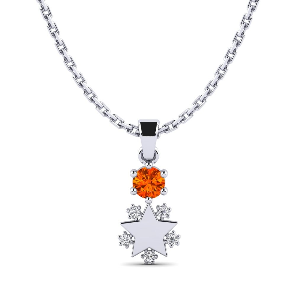 14k Oro Blanco Zafiro Naranja Colgante de Mujer Ebonnie