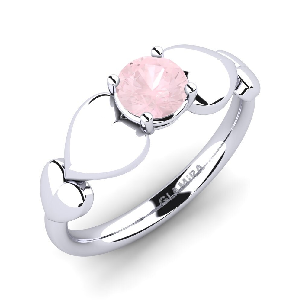 14k Oro Blanco Cuarzo rosa Anillo de compromiso Ebrina
