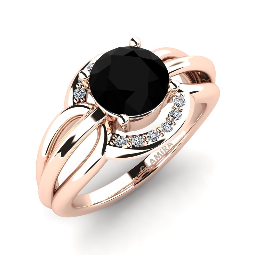 Oro Rosso 585 Diamante Nero Anello da donna Ecgemd