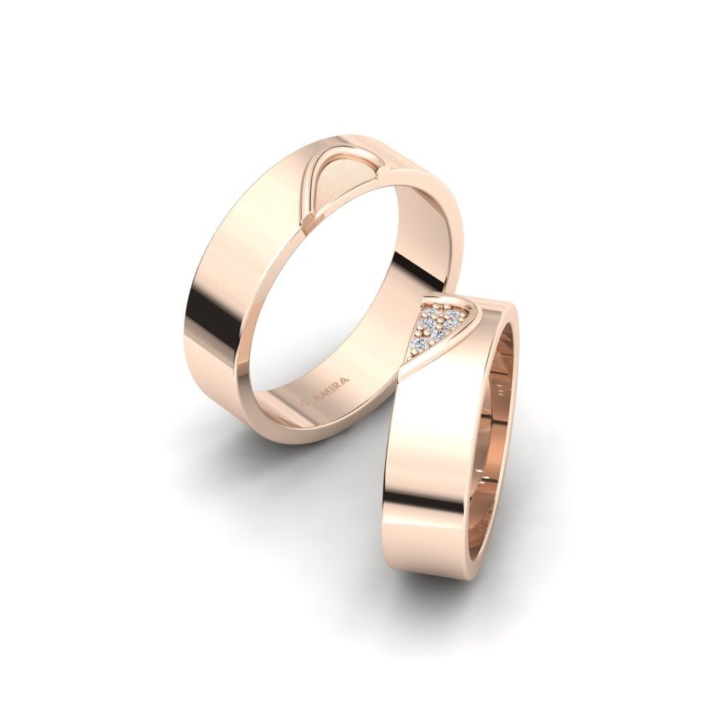 Or rose 14k Diamant Bague de Mariage Echteliebe Pair