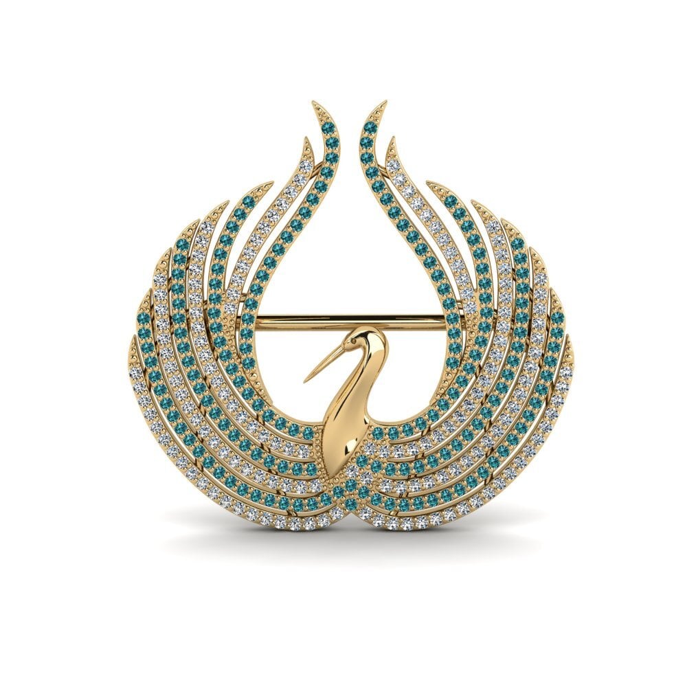14ct Yellow Gold Blue Diamond Brooch Ectin