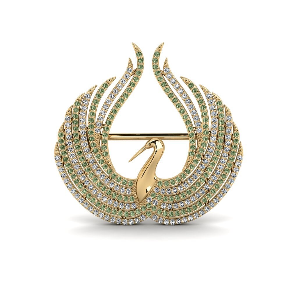14ct Yellow Gold Green Diamond Brooch Ectin