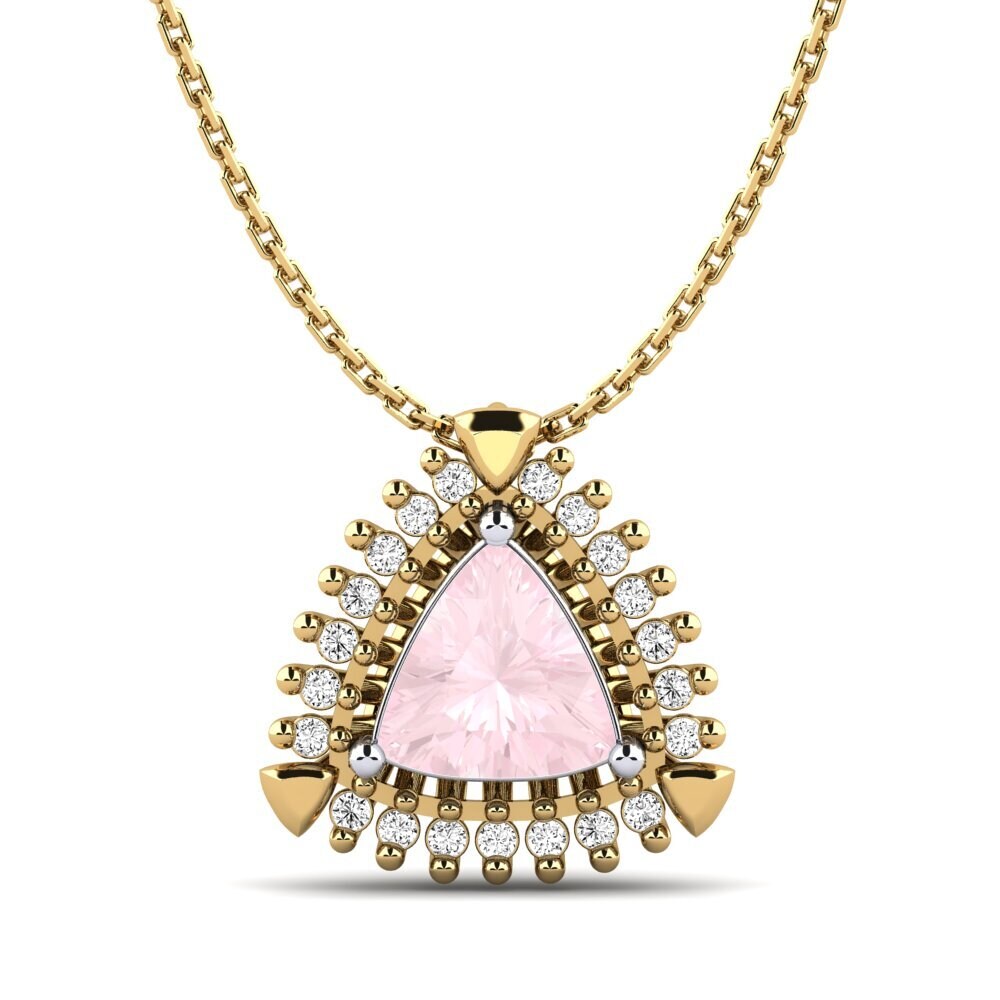 14k Oro Amarillo & Blanco Cuarzo rosa Colgante de Mujer Ediline