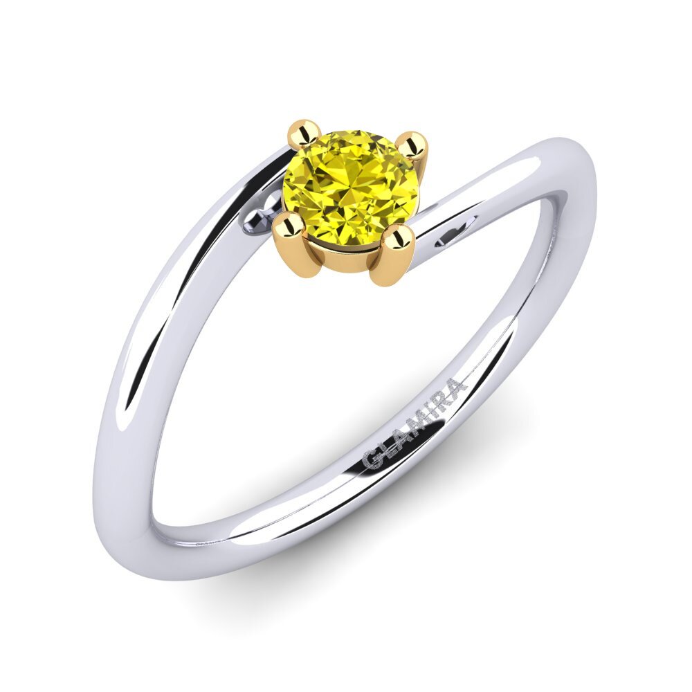 9K Wit & Geel Goud Gele Diamant Dames Ring Edoarda