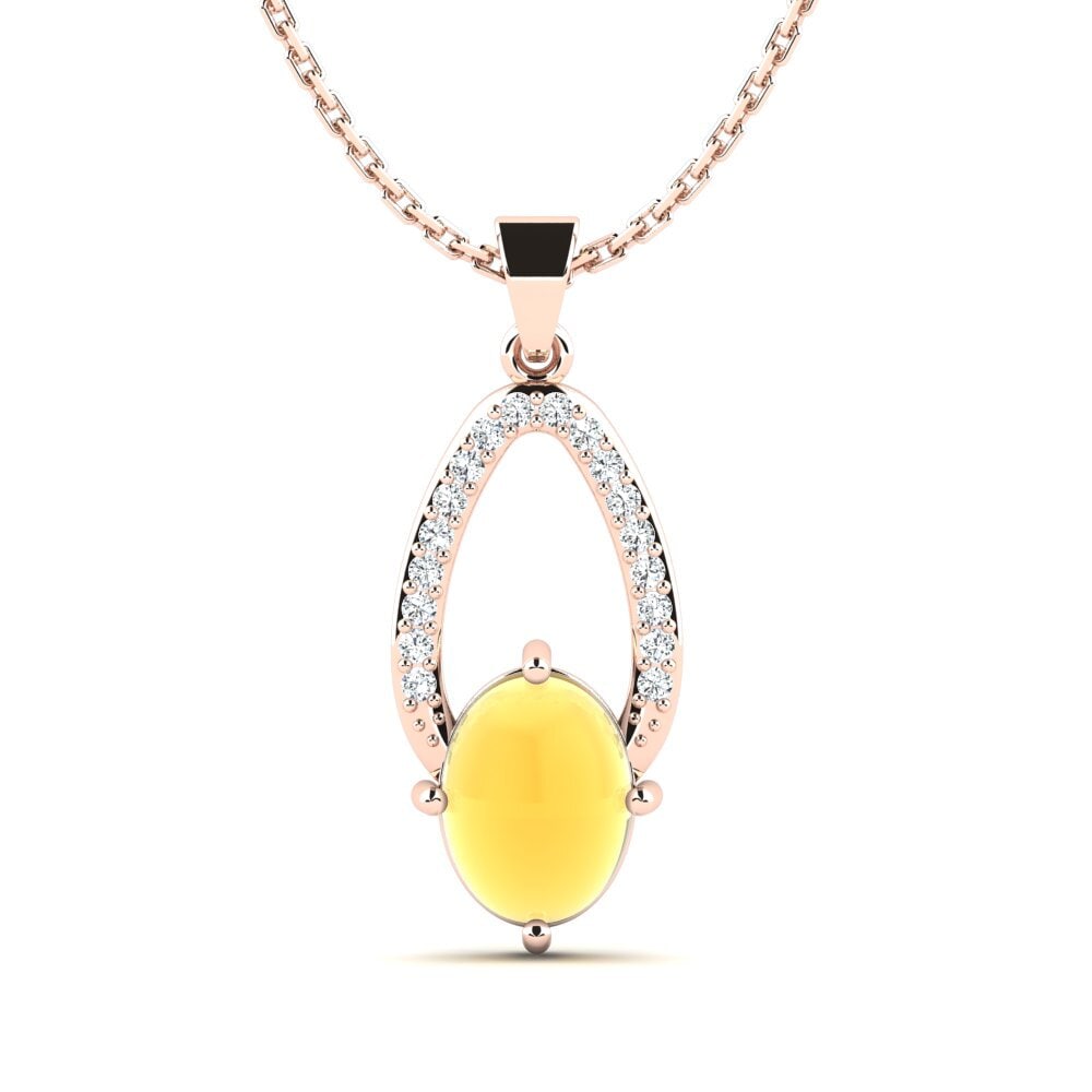 14k Oro Rosa Citrino Cabujón Colgante de Mujer Edulica