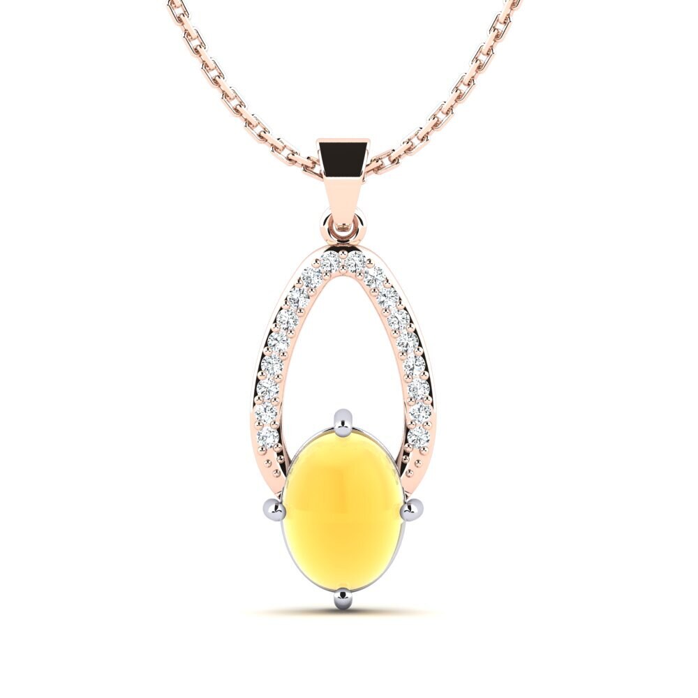 14k Oro Blanco & Rosa Citrino Cabujón Colgante de Mujer Edulica