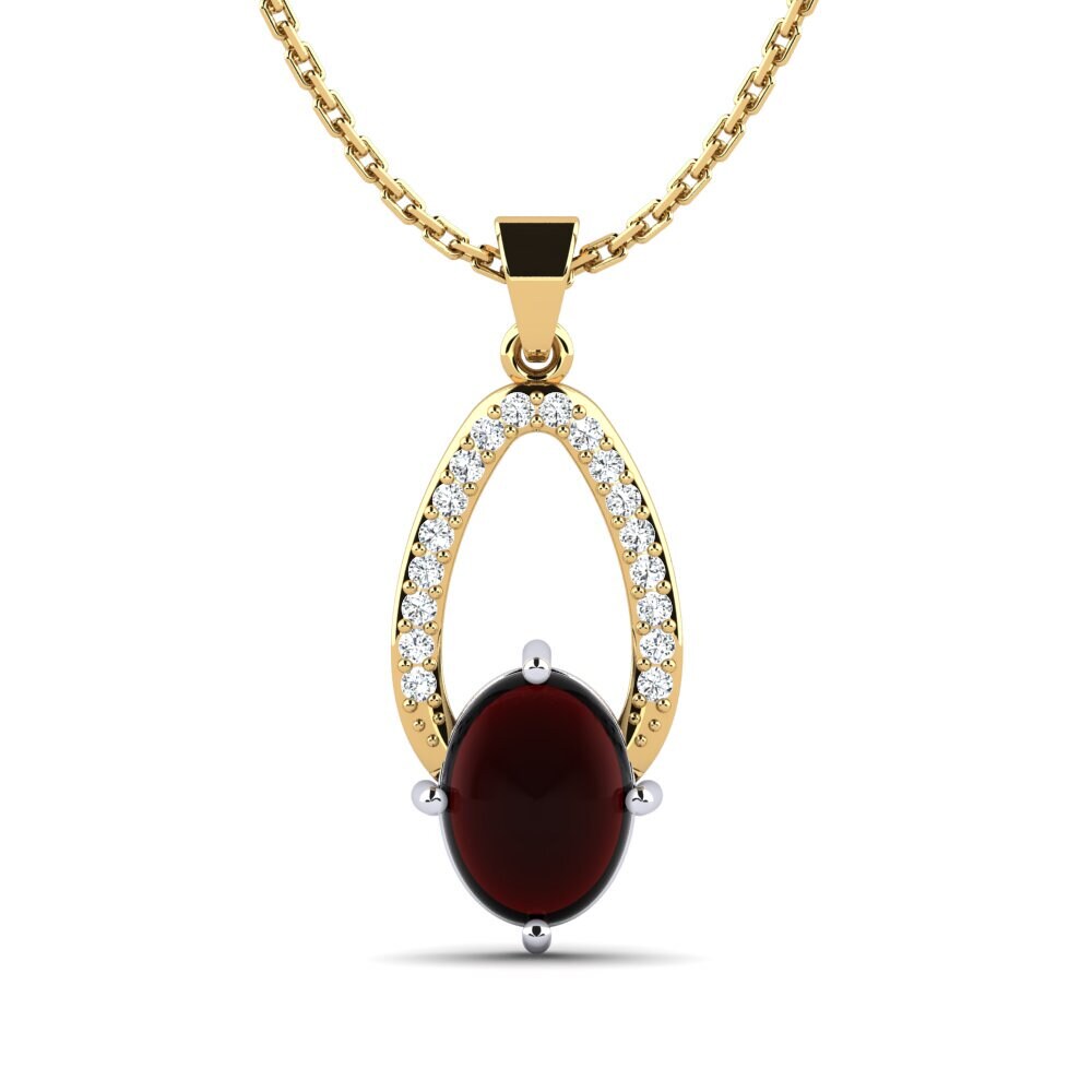 14k Oro Blanco & Amarillo Granate Cabujón Colgante de Mujer Edulica