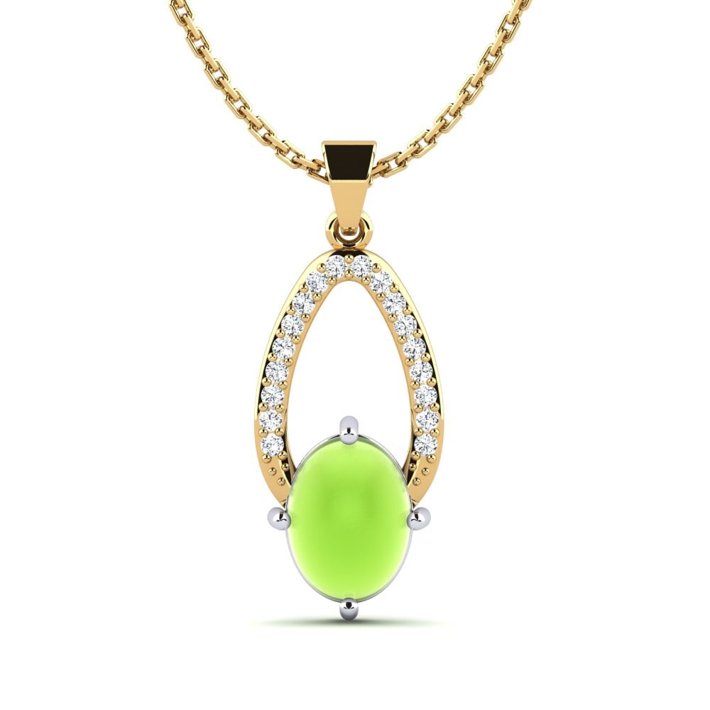 18k Oro Blanco & Amarillo Peridoto Cabujón Colgante de Mujer Edulica