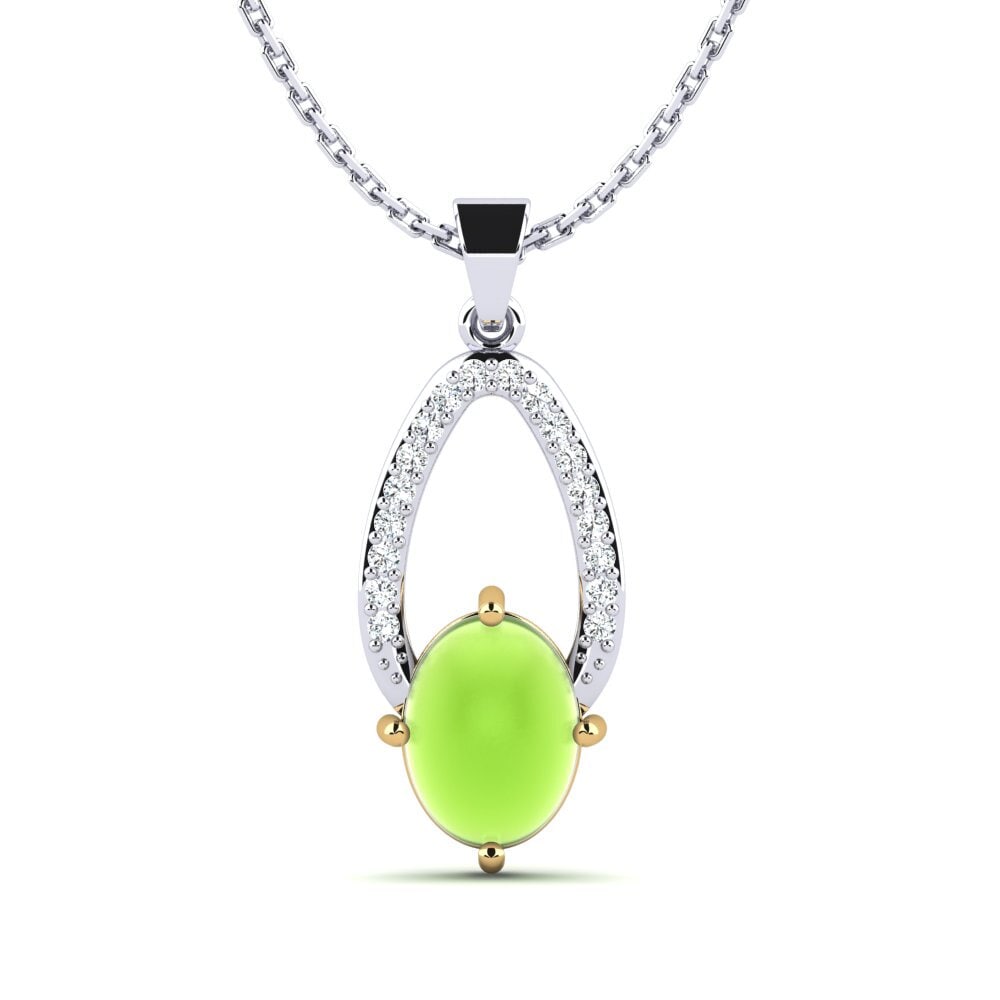 18k Oro Amarillo & Blanco Peridoto Cabujón Colgante de Mujer Edulica