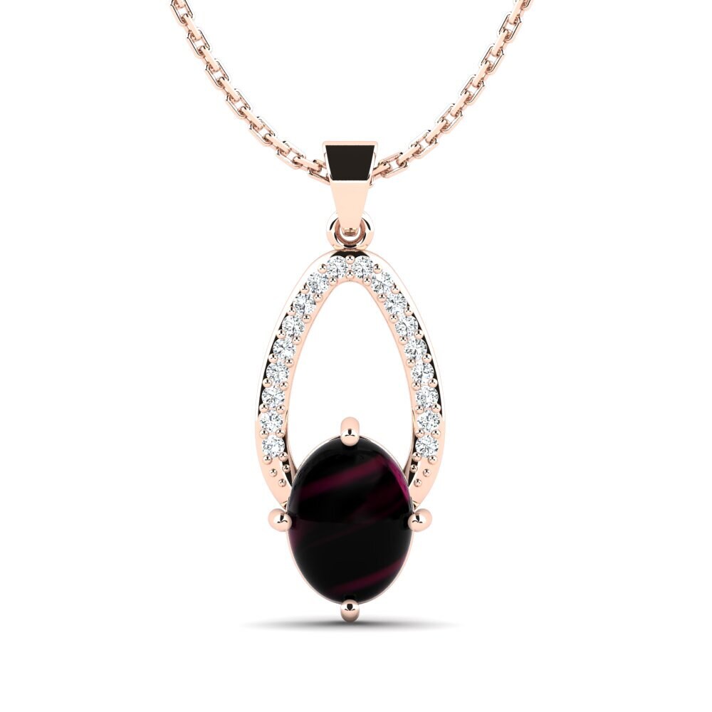 14k Oro Rosa Granate Rhodolite Cabujón Colgante de Mujer Edulica