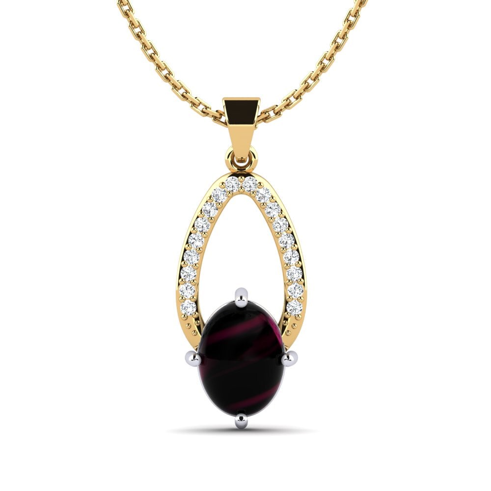 18k Oro Blanco & Amarillo Granate Rhodolite Cabujón Colgante de Mujer Edulica