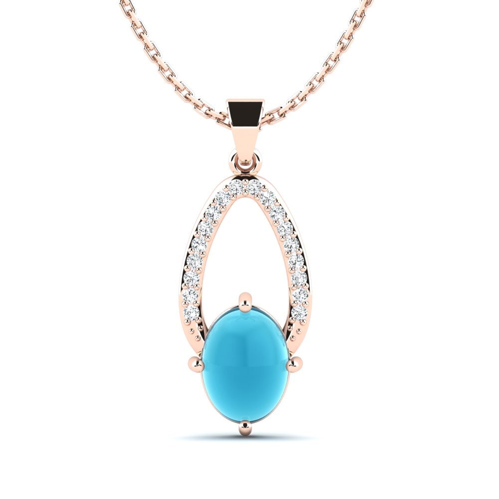14k Oro Rosa Topacio Azul Cabujón Colgante de Mujer Edulica