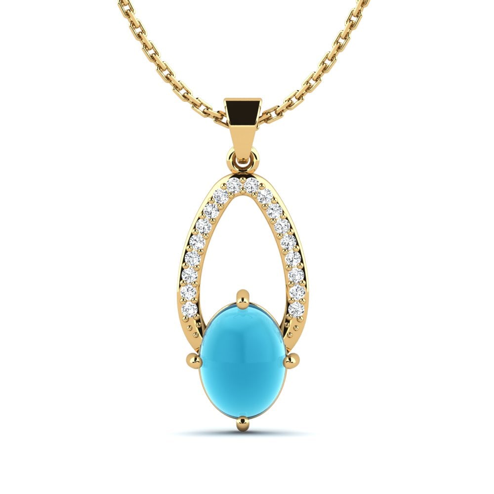 18k Oro Amarillo Topacio Azul Cabujón Colgante de Mujer Edulica