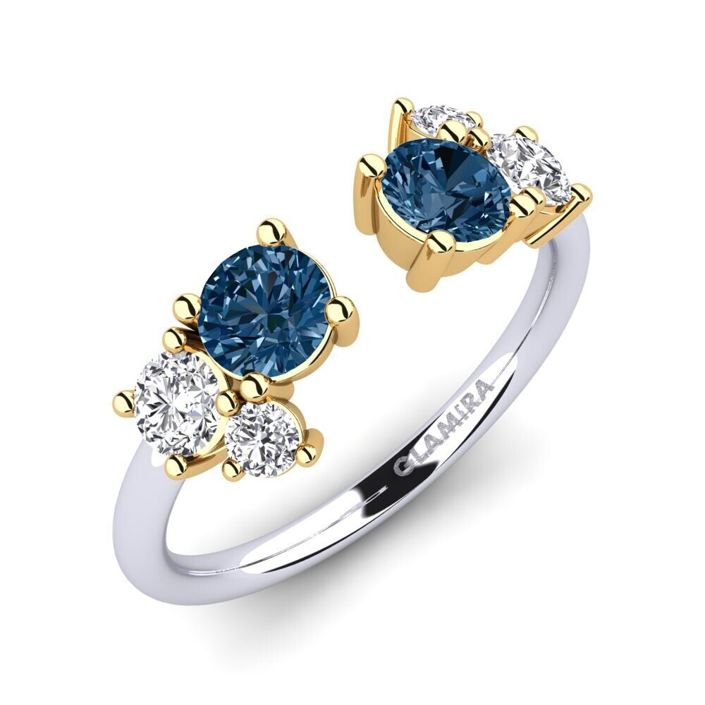 18ct White & Yellow Gold Blue Diamond Ring Edwardeen