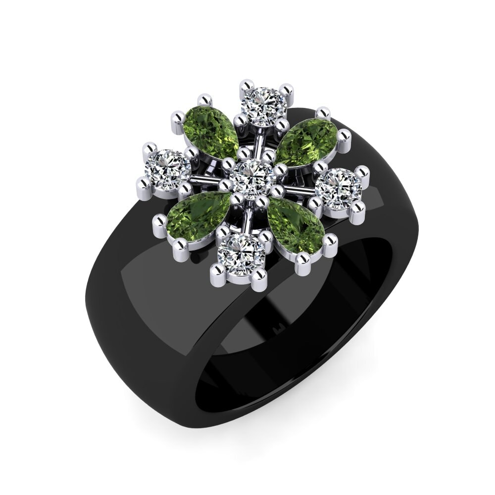 White Silver Green Sapphire Ring Eells