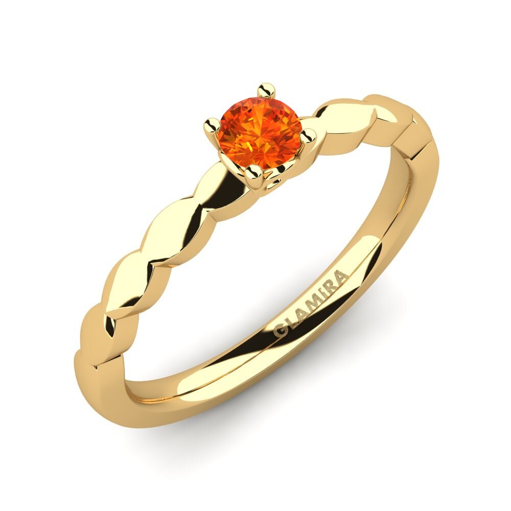 18k Oro Amarillo Zafiro Naranja Anillo de compromiso Effie 0.16 crt