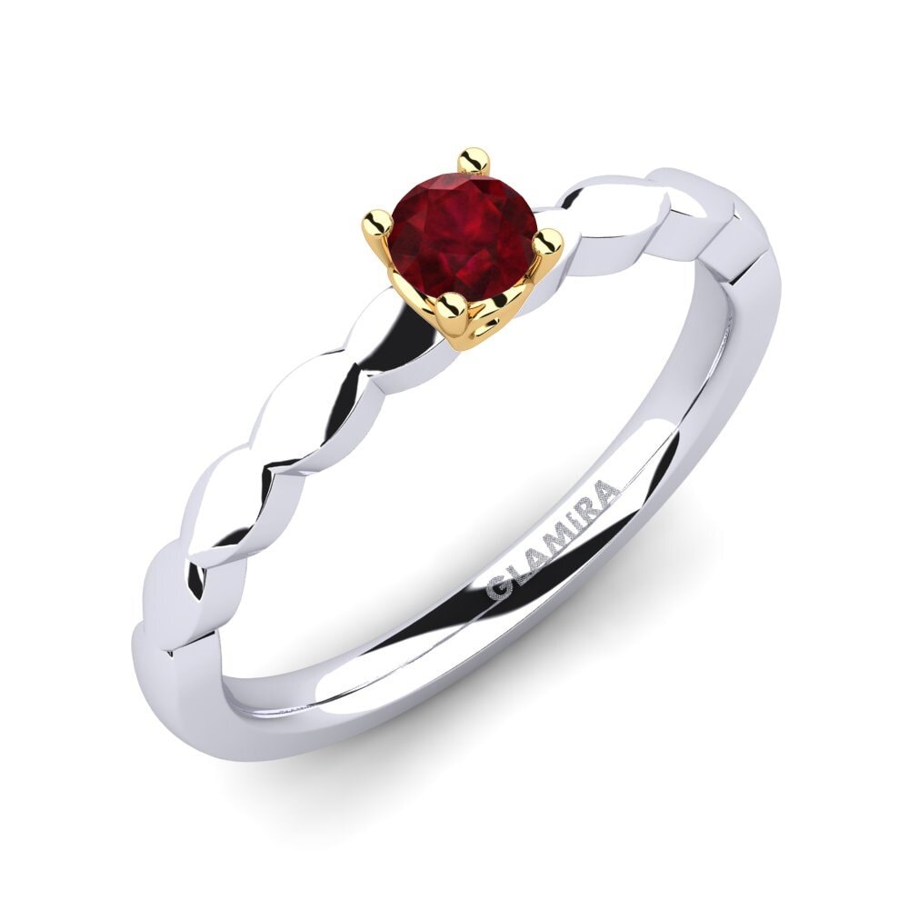 18ct White / Yellow Gold Ruby Engagement Ring Effie 0.16 crt