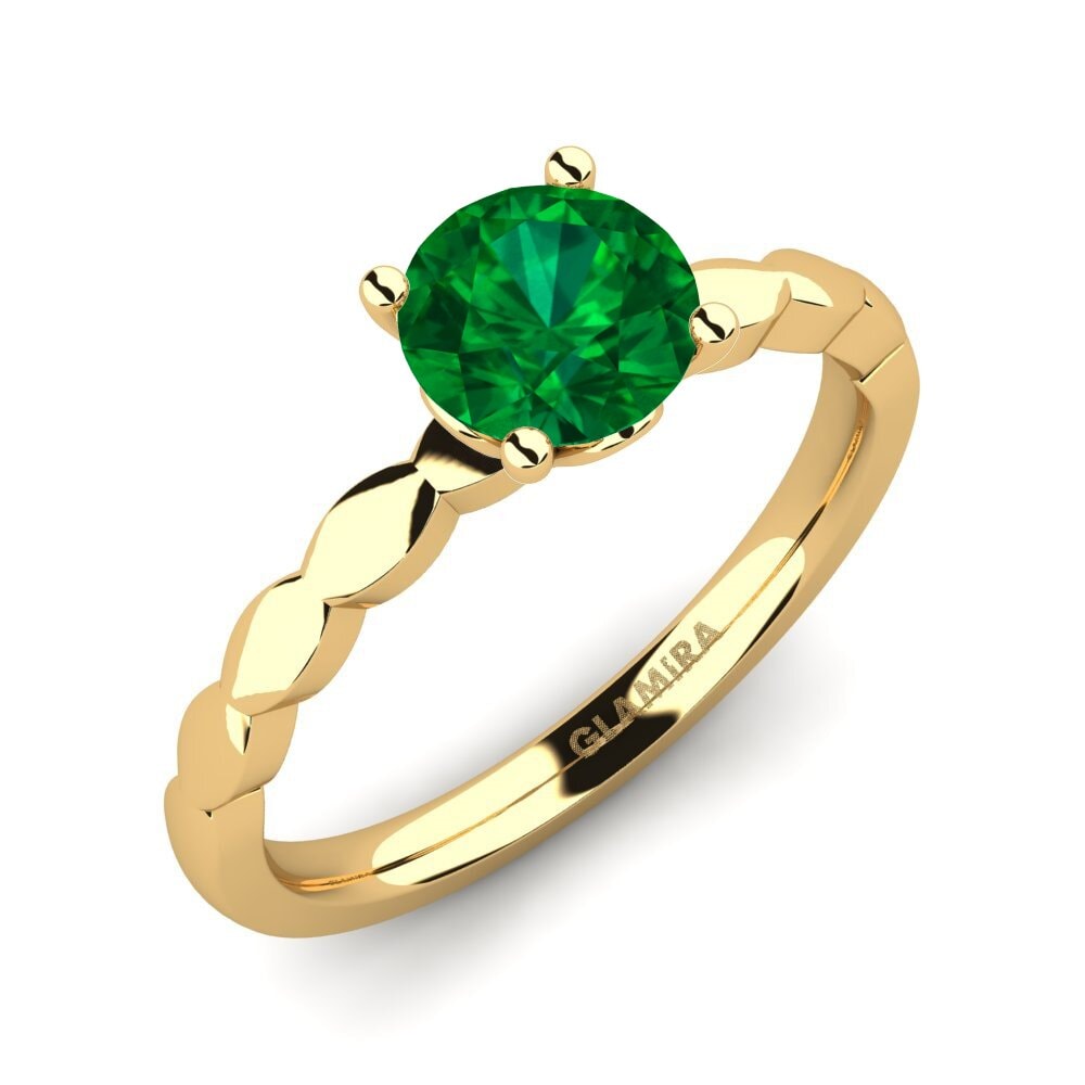 9k Oro Amarillo Esmeralda (creada en laboratorio) Anillo de compromiso Effie 0.8 crt