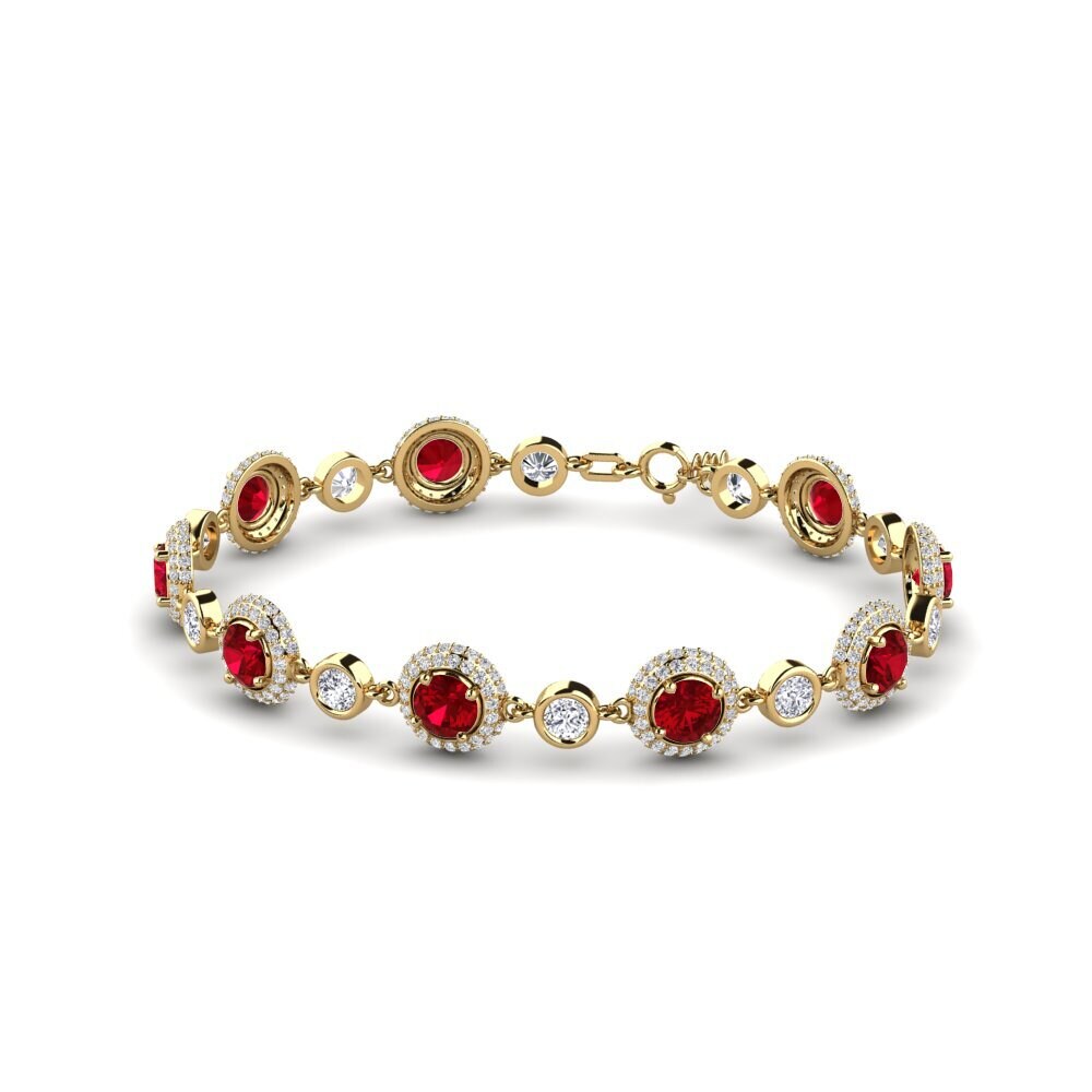 14k Oro Amarillo Circonita Roja Pulsera de Mujer Efnos
