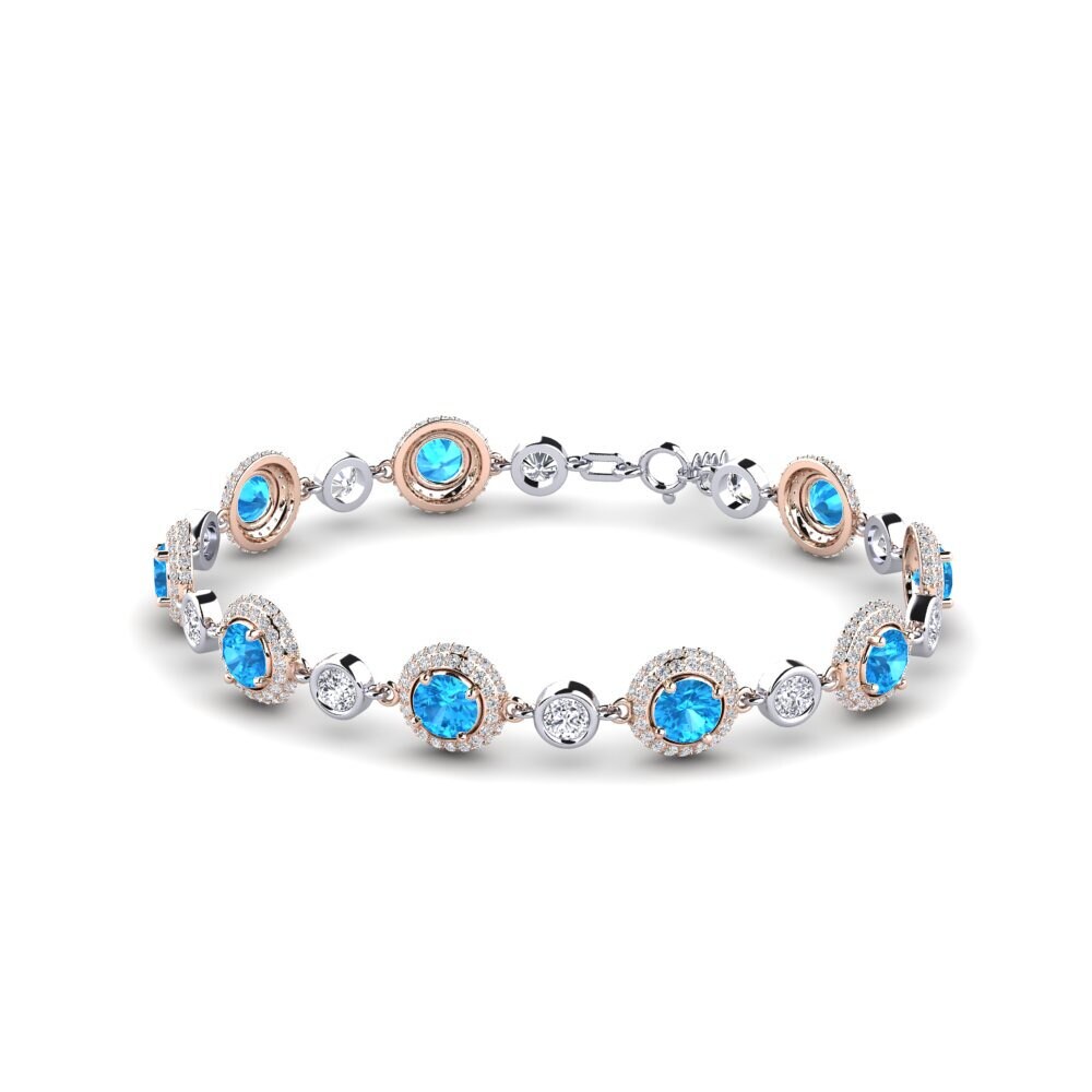 9ct Rose & White Gold Blue Topaz Women's Bracelet Efnos